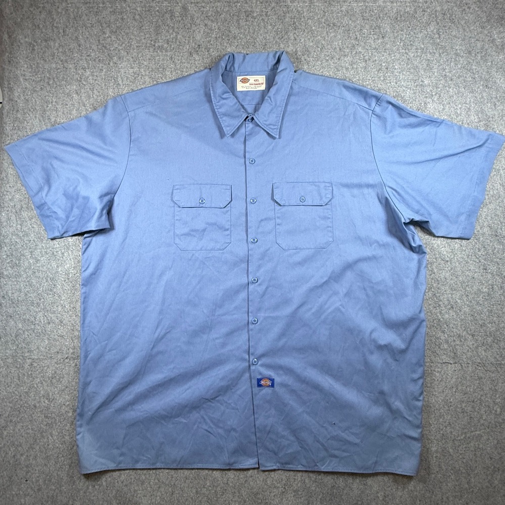 Dickies Mens Short Sleeve Work Shirt 4XL Blue Solid Twill Button Down